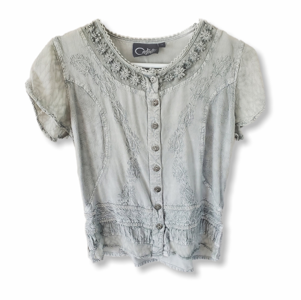 Pastel Green Embroidered Decor Princess Top